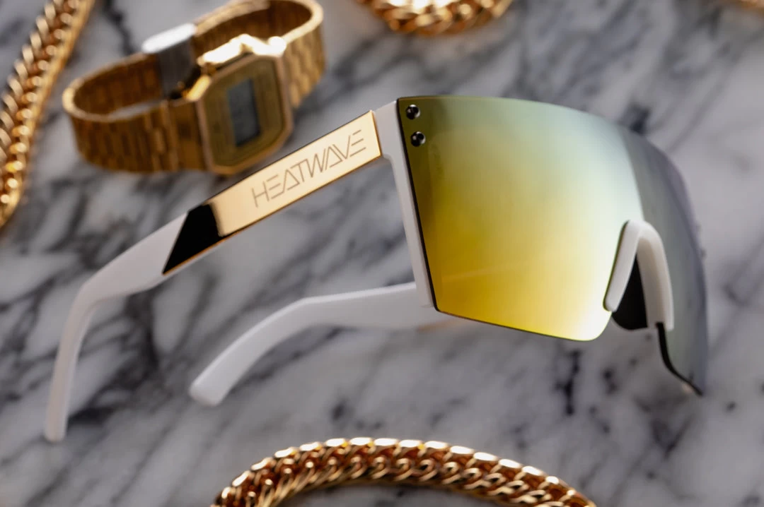 Lazer Face White Frame Sunglasses: WHITE/GOLD METAL Customs - Image 3