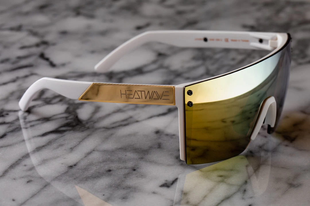 Lazer Face White Frame Sunglasses: WHITE/GOLD METAL Customs - Image 4